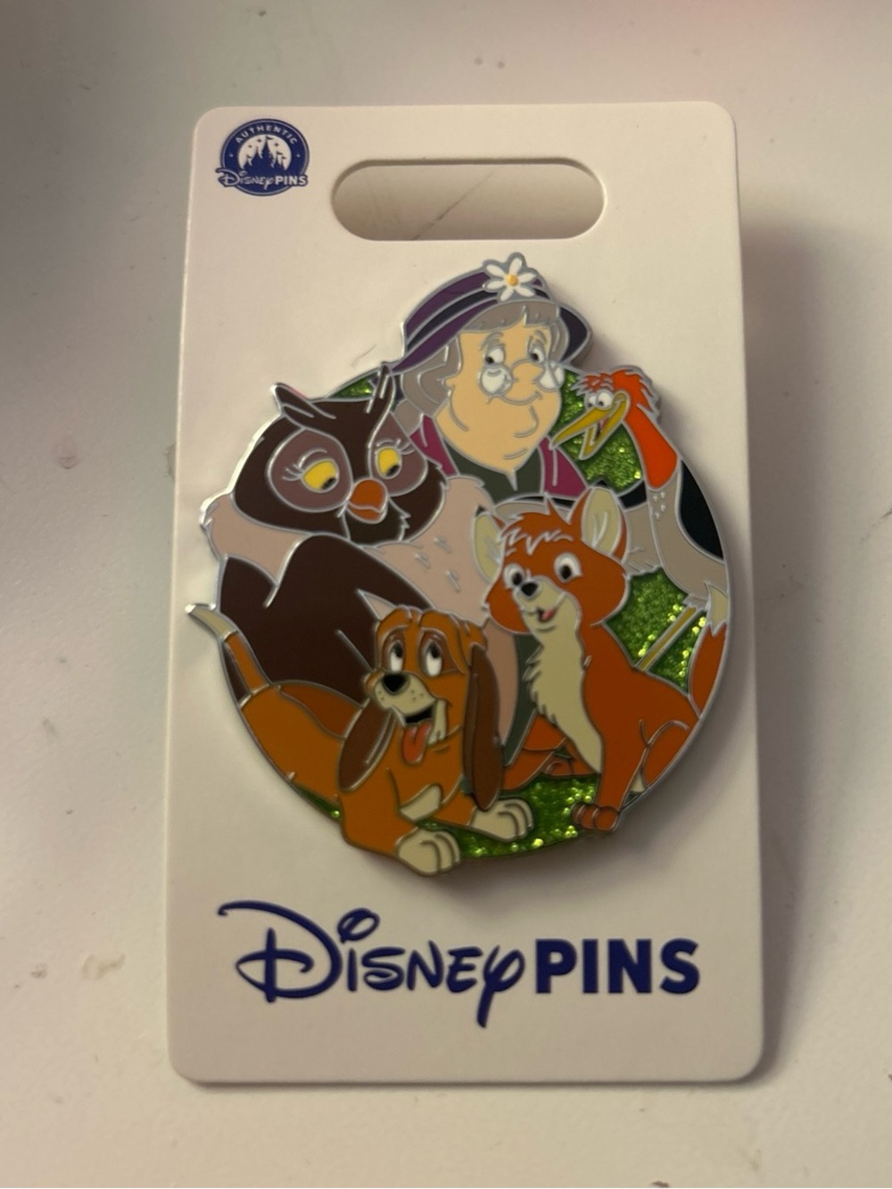 Disney Multicolor Fox and Hound Character Enamel Pin with Green Glitter Accents